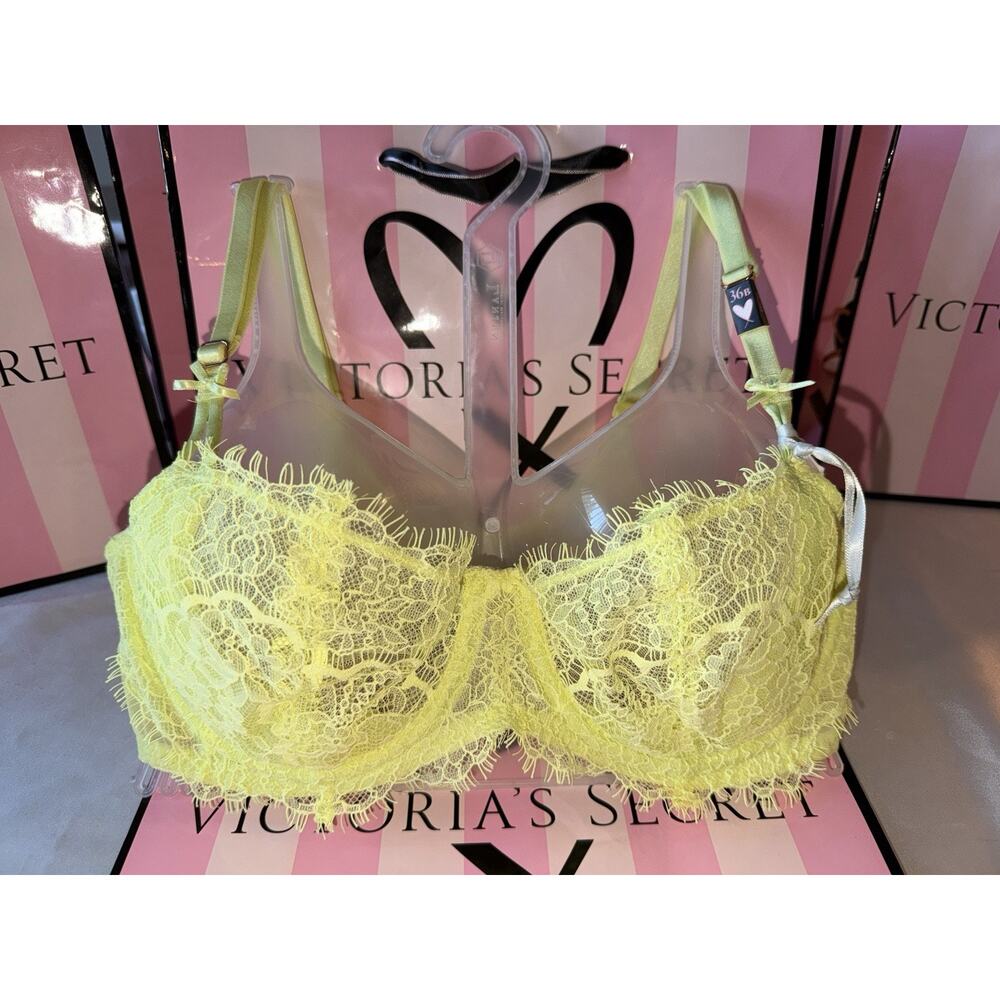 Victoria's Secret Bra Dream Angels 36B Eyelash Lace Yellow